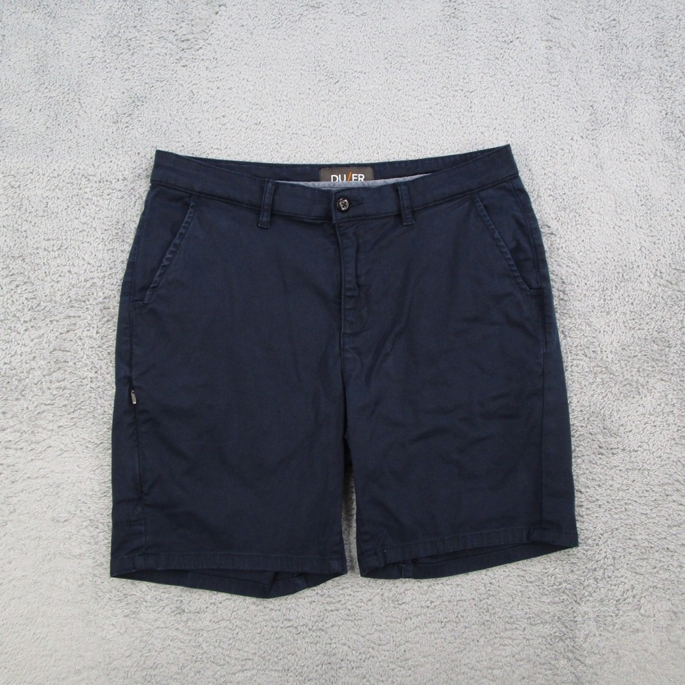 DU/ER Men 32 Pimlico Performance Shorts Navy Blue Tencel Stretch Chino Active